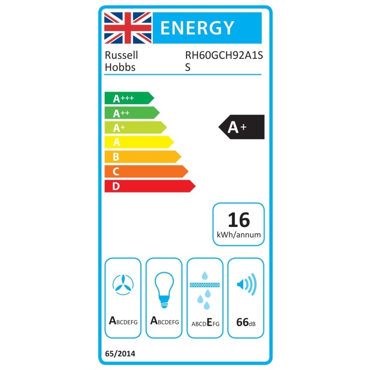 Russell Hobbs 60cm Curved Glass Chimney Cooker Hood - Stainless Steel