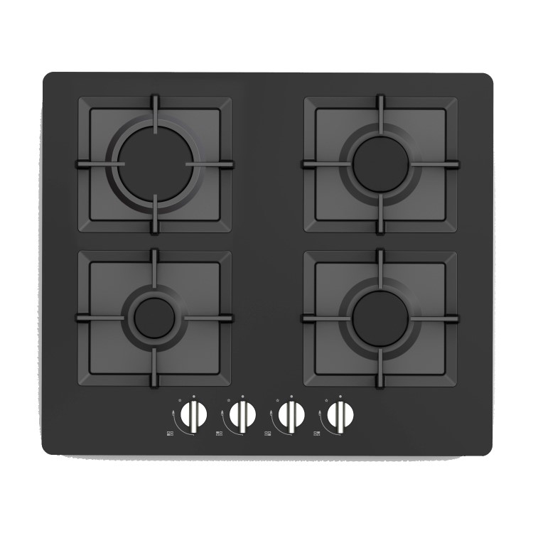GRADE A1 - Russell Hobbs RH60GH402B Black Glass 59cm Wide 4 Burner Gas Hob