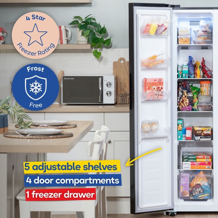 Russell Hobbs 439 Litre Side-By-Side American Fridge Freezer - Black