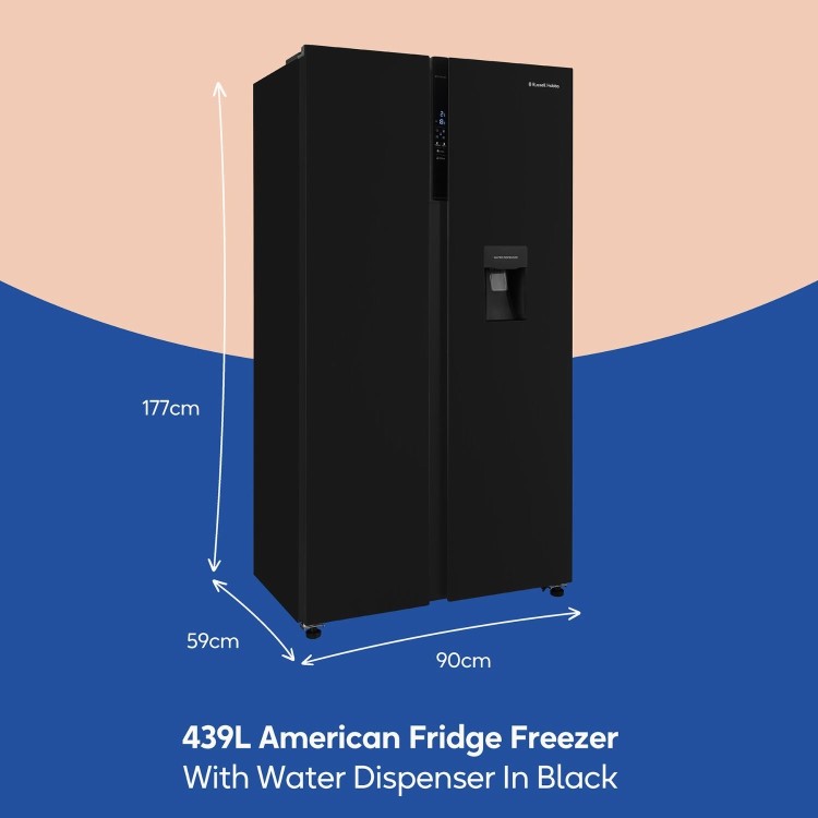 Russell Hobbs 439 Litre Side-By-Side American Fridge Freezer - Black