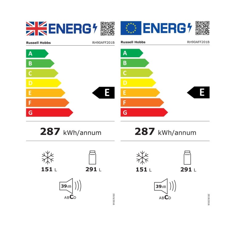 Refurbished Russell Hobbs 442 Litre Side-By-Side American Fridge Freezer - Black