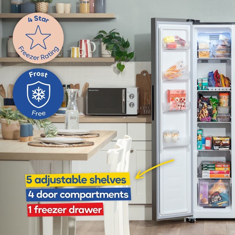 Russell Hobbs 439 Litre Side-By-Side American Fridge Freezer - Stainless Steel