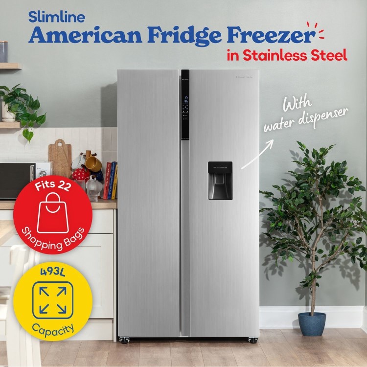 Russell Hobbs 439 Litre Side-By-Side American Fridge Freezer - Stainless Steel