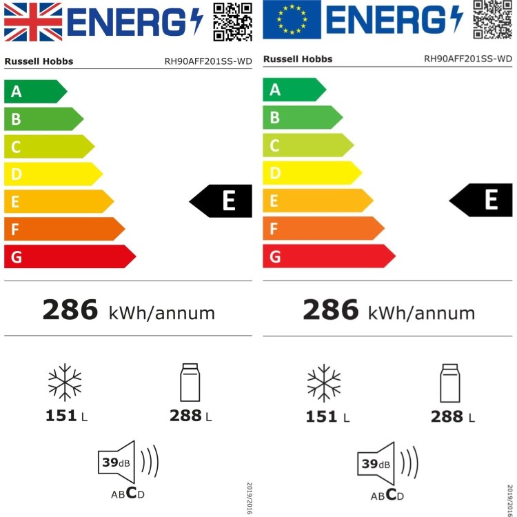 Russell Hobbs 439 Litre Side-By-Side American Fridge Freezer - Stainless Steel