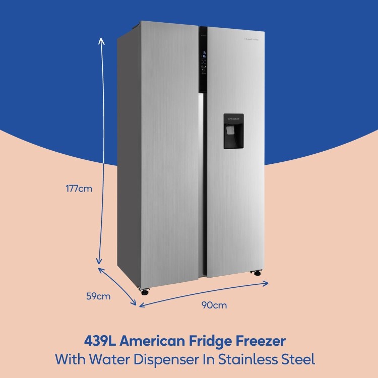 Russell Hobbs 439 Litre Side-By-Side American Fridge Freezer - Stainless Steel