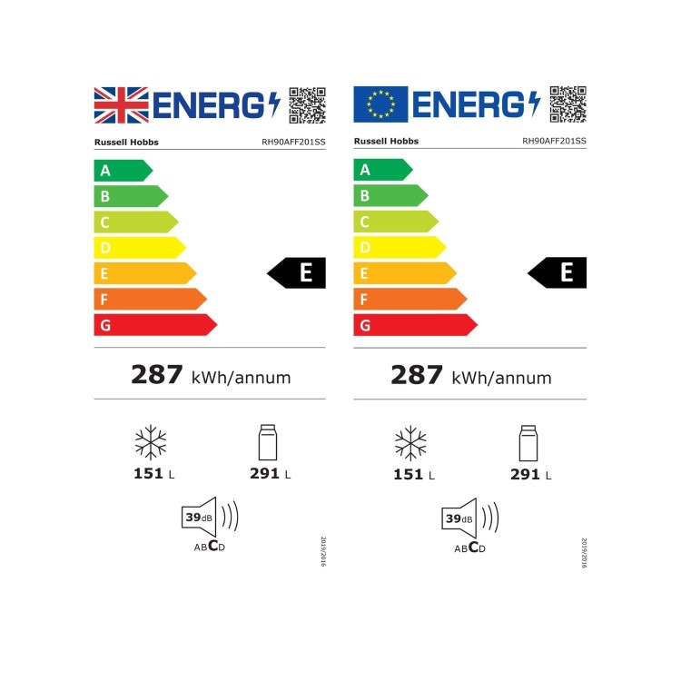Refurbished Russell Hobbs 442 Litre Side-By-Side American Fridge Freezer - Stainless Steel