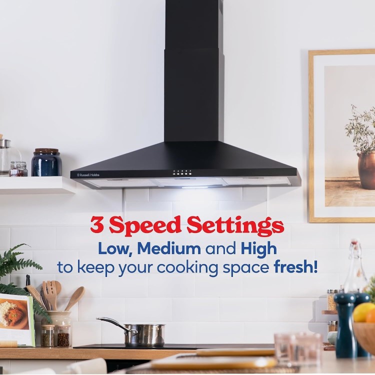 Russell Hobbs 90cm Chimney Cooker Hood - Black
