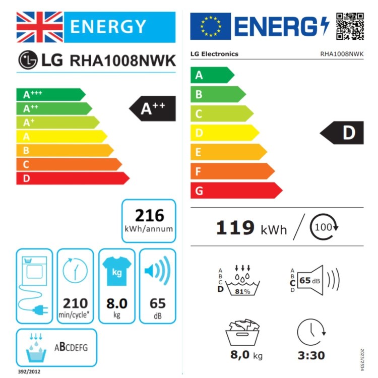 LG A10 Series 8kg Heat Pump Tumble Dryer - White