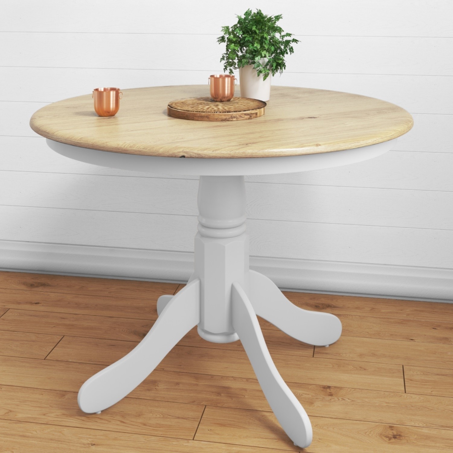 Details About Round Wooden Dining Table In White Natural 4 Seater