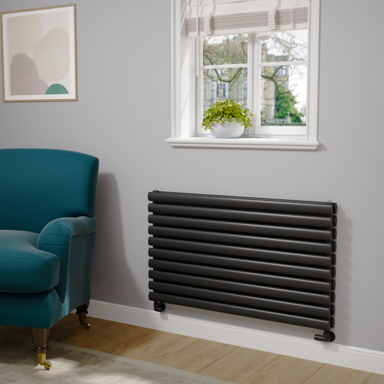 Sorrento Midnight Black Oval Designer Radiator 590x1000mm Double Panel 3693 BTU