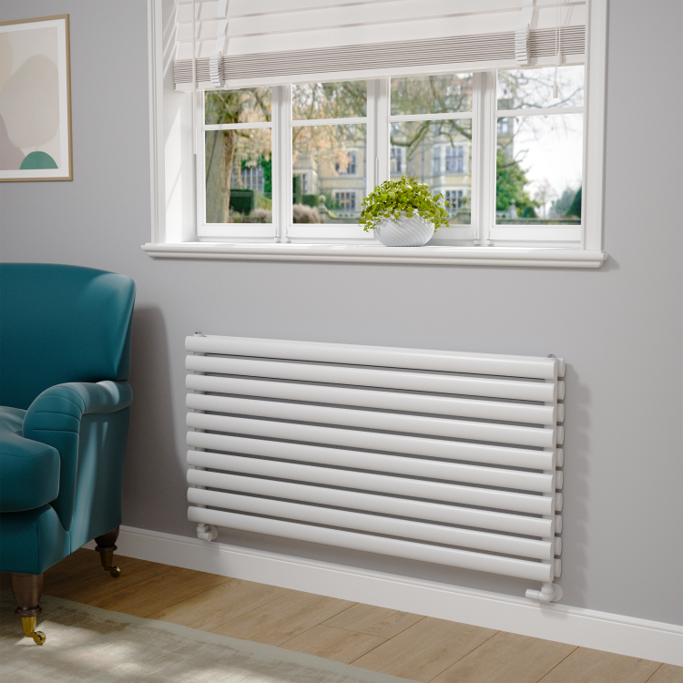 Sorrento White Oval Designer Radiator 590x1200mm Double Panel 4355 BTU