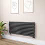 Sorrento Midnight Black Oval Designer Radiator 590x1400mm Double Panel 5014 BTU