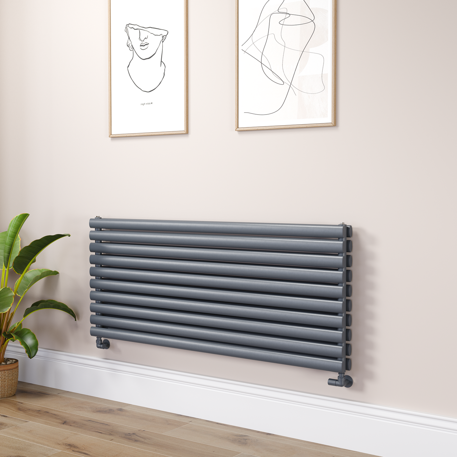 Sorrento Dark Grey Anthracite Oval Designer Radiator 590X1400mm Double Panel 5014 Btu RHD10-1400-DGCO