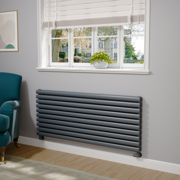 Sorrento Dark Grey Anthracite Oval Designer Radiator 590x1400mm Double Panel 5014 BTU