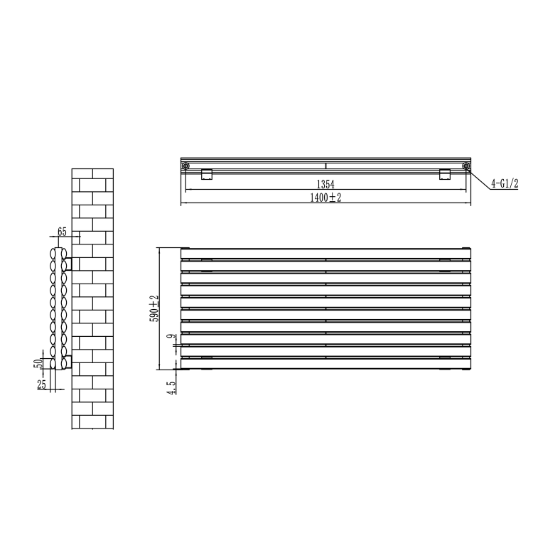 Sorrento White Oval Designer Radiator 590x1400mm Double Panel 5014 BTU