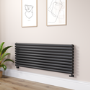 Sorrento Midnight Black Oval Designer Radiator 590x1600mm Double Panel 5676 BTU