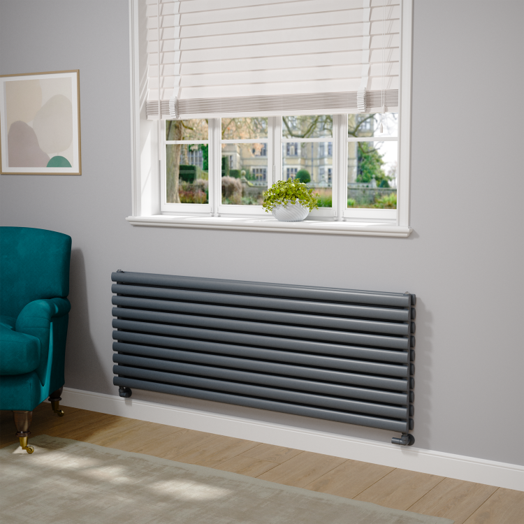 Sorrento Dark Grey Anthracite Oval Designer Radiator 590x1600mm Double Panel 5676 BTU