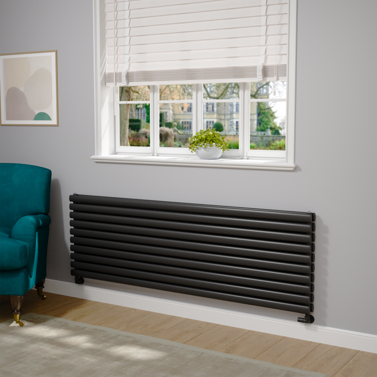 Sorrento Midnight Black Oval Designer Radiator 590x1800mm Double Panel 6338 BTU