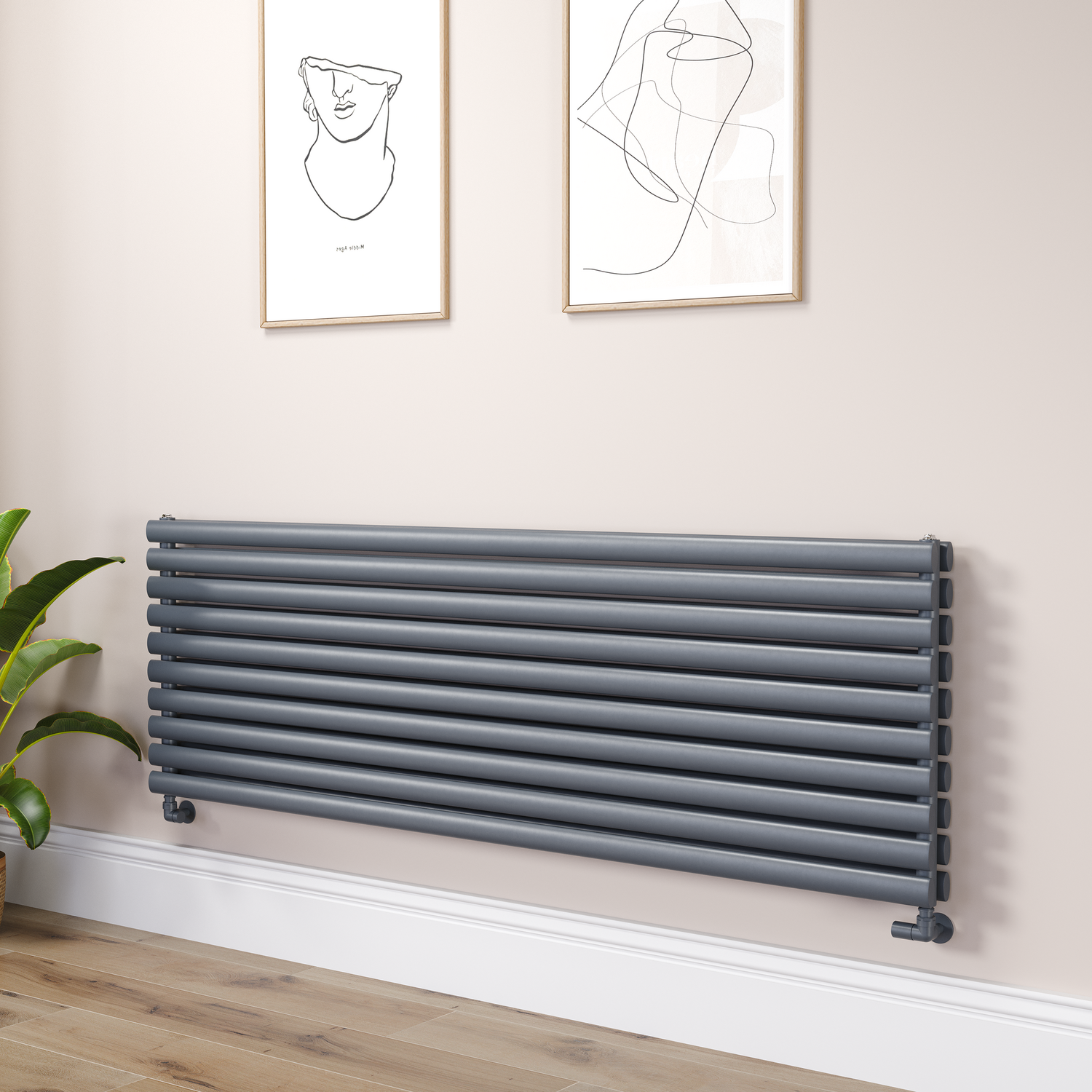 Sorrento Dark Grey Anthracite Oval Designer Radiator 590X1800mm Double Panel 6338 Btu RHD10-1800-DGCO