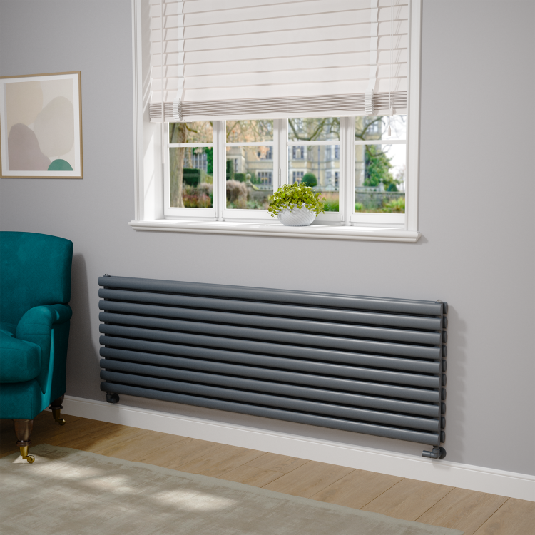 Sorrento Dark Grey Anthracite Oval Designer Radiator 590x1800mm Double Panel 6338 BTU