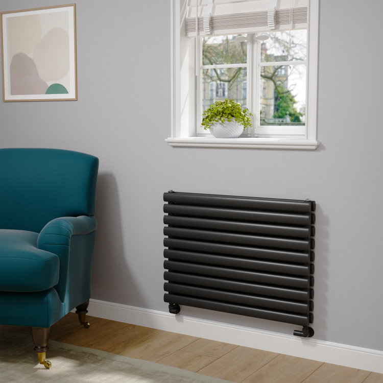 Sorrento Midnight Black Oval Designer Radiator 590x800mm Double Panel 3024 BTU
