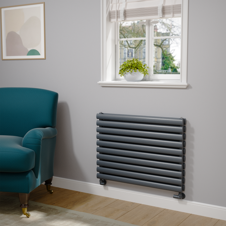 Sorrento Dark Grey Anthracite Oval Designer Radiator 590x800mm Double Panel 3024 BTU