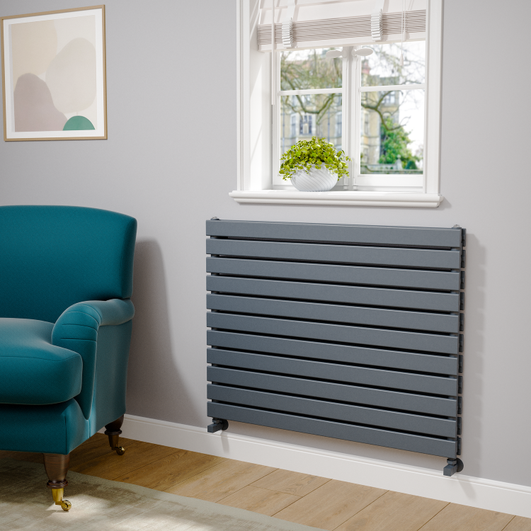 Riace Dark Grey Anthracite Flat Designer Radiator 770x1000mm Double Panel 4553 BTU