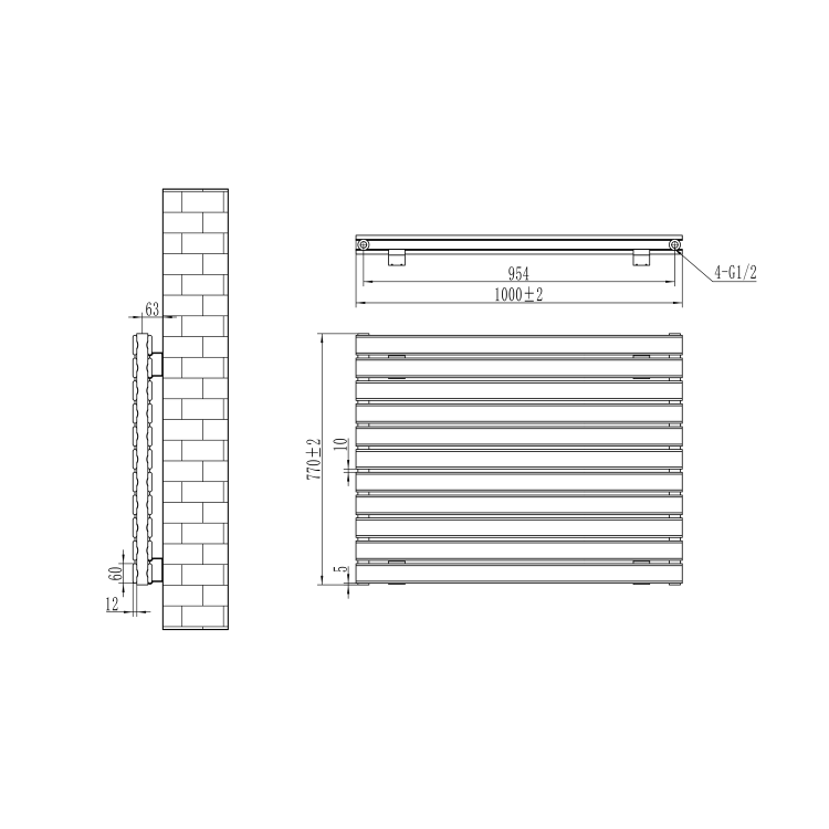 Riace Dark Grey Anthracite Flat Designer Radiator 770x1000mm Double Panel 4553 BTU