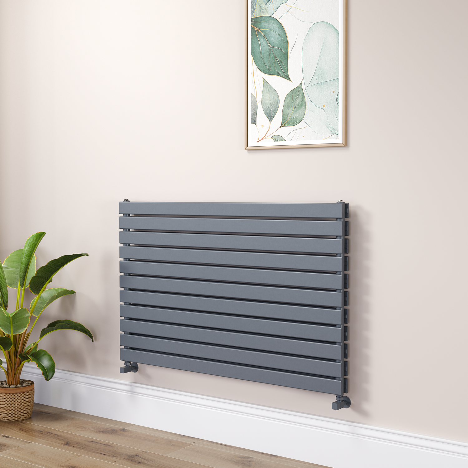 Riace Dark Grey Anthracite Flat Designer Radiator 770X1200mm Double Panel 5358 Btu RHD11-1200-DGCF