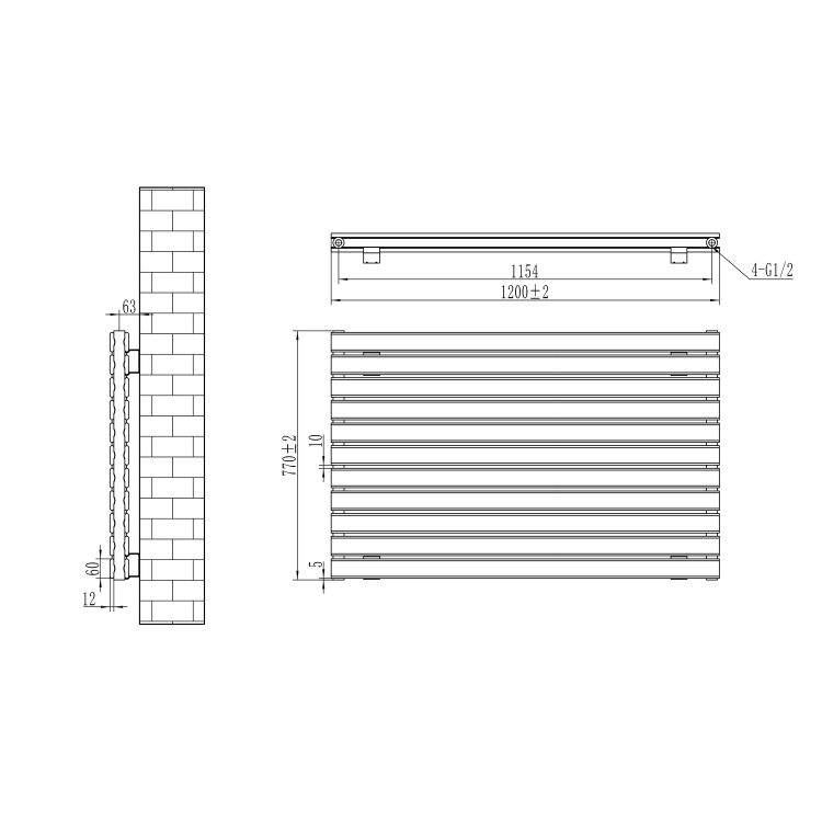 Riace Dark Grey Anthracite Flat Designer Radiator 770x1200mm Double Panel 5358 BTU