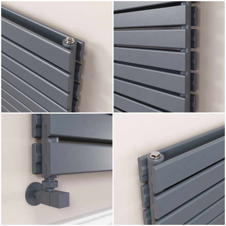 Riace Dark Grey Anthracite Flat Designer Radiator 770x1400mm Double Panel 6143 BTU