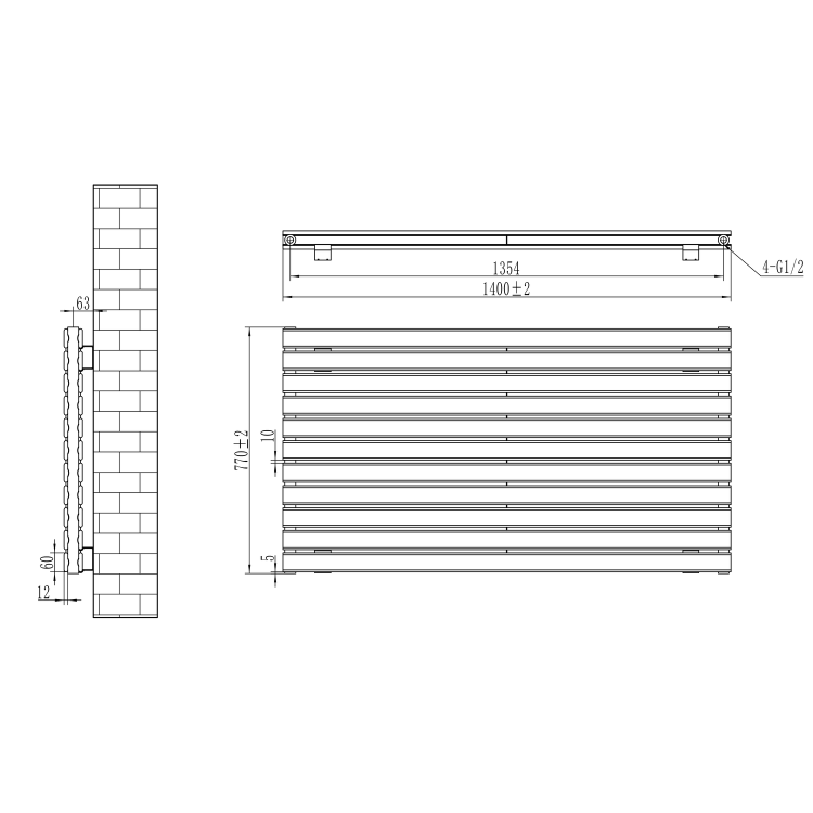 Riace Dark Grey Anthracite Flat Designer Radiator 770x1400mm Double Panel 6143 BTU