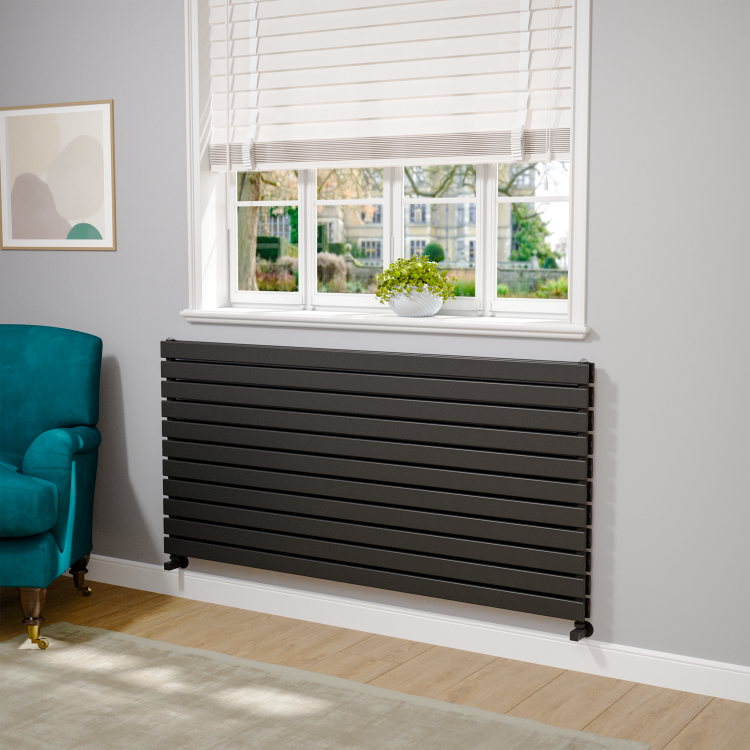 Riace Midnight Black Flat Designer Radiator 770x1600mm Double Panel 6904 BTU
