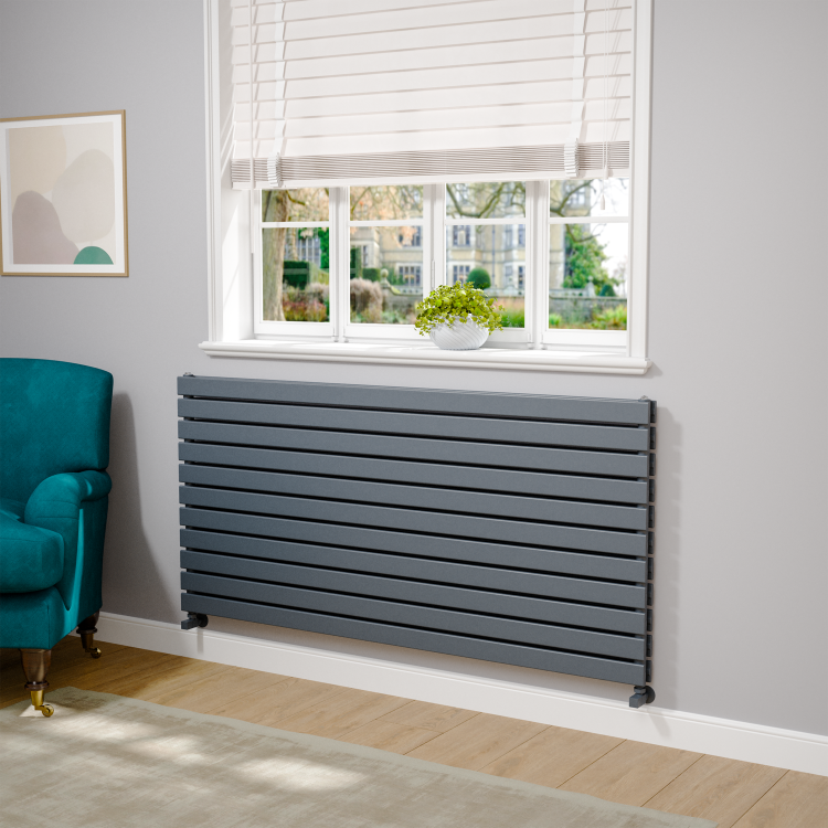Riace Dark Grey Anthracite Flat Designer Radiator 770x1600mm Double Panel 6904 BTU