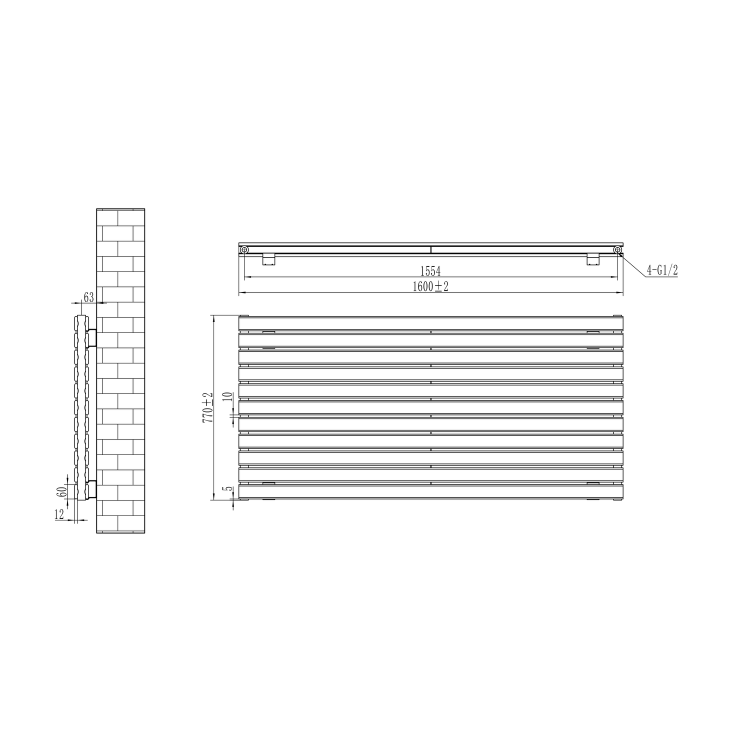 Riace White Flat Designer Radiator 770x1600mm Double Panel 6904 BTU