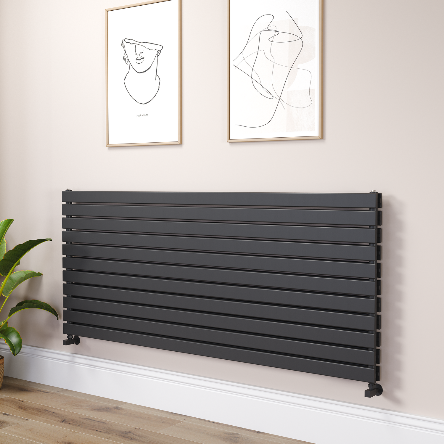 Riace Midnight  Flat Designer Radiator 770X1800mm Double Panel 7645 Btu RHD11-1800-BCF