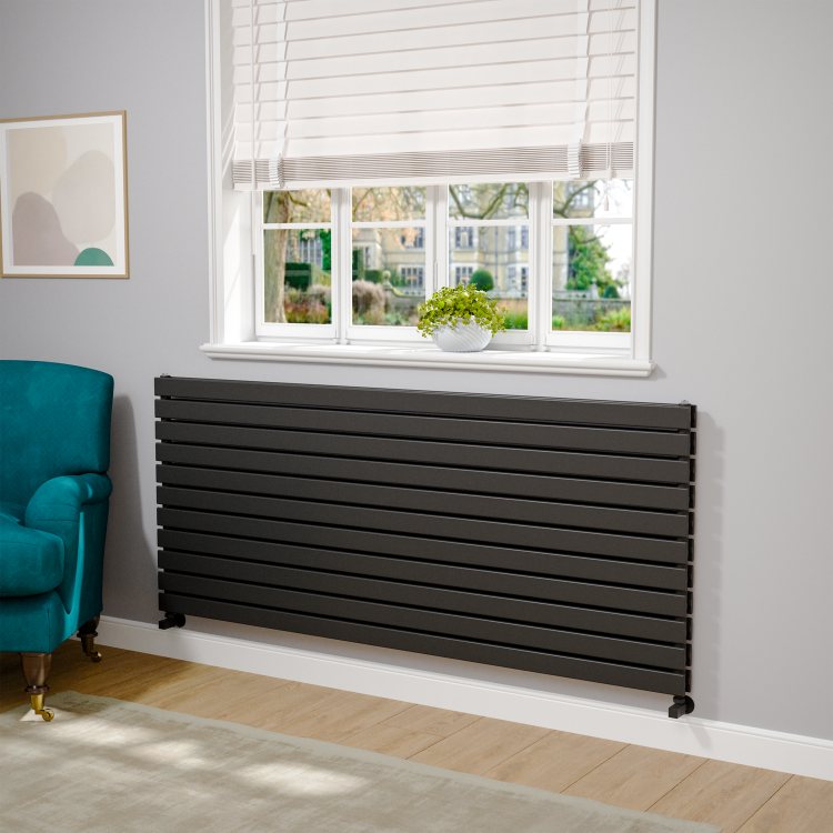 Riace Midnight Black Flat Designer Radiator 770x1800mm Double Panel 7645 BTU