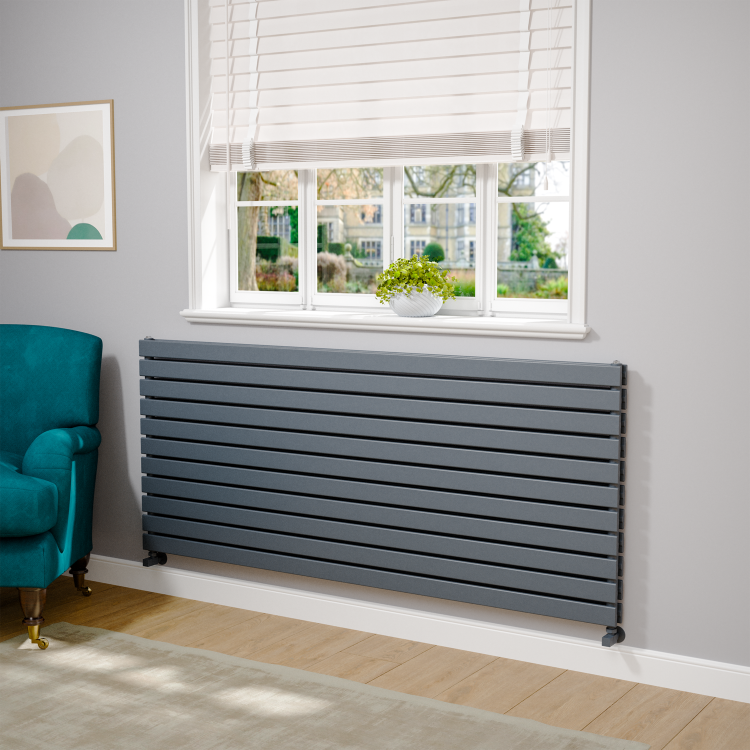 Riace Dark Grey Anthracite Flat Designer Radiator 770x1800mm Double Panel 7645 BTU