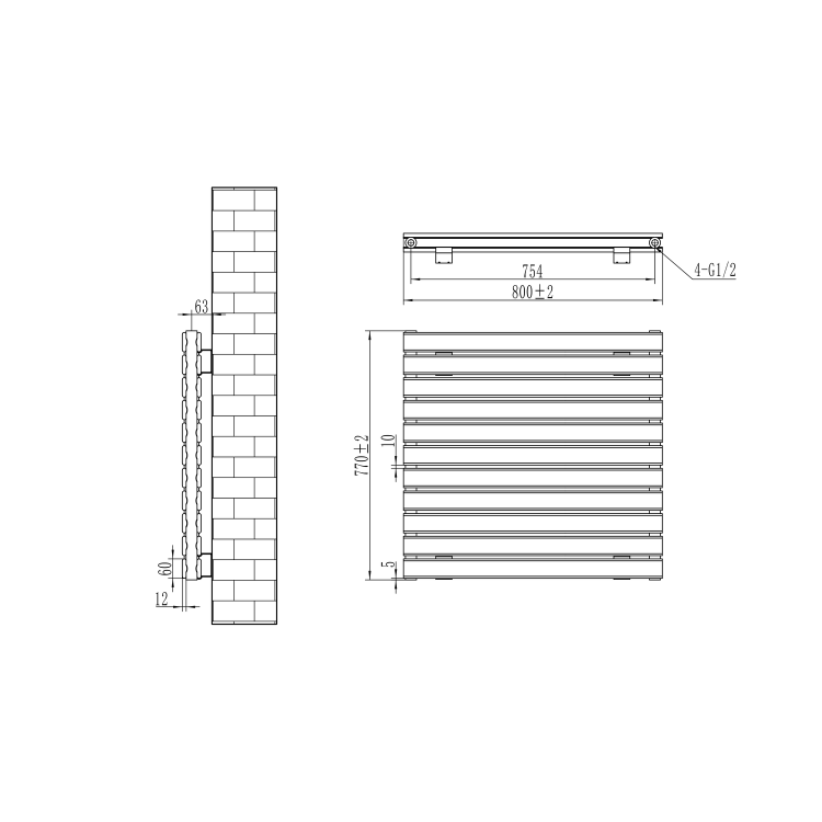 Riace Midnight Black Flat Designer Radiator 770x800mm Double Panel 3720 BTU