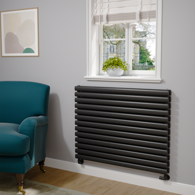 Sorrento Midnight Black Oval Designer Radiator 767x1000mm Double Panel 4799 BTU