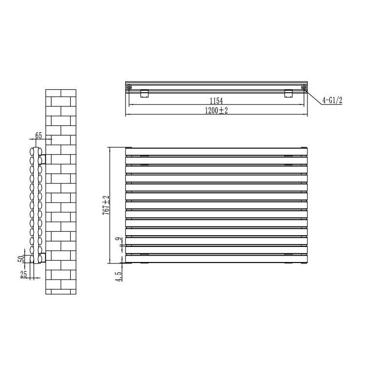 Sorrento Midnight Black Oval Designer Radiator 767x1200mm Double Panel 5659 BTU