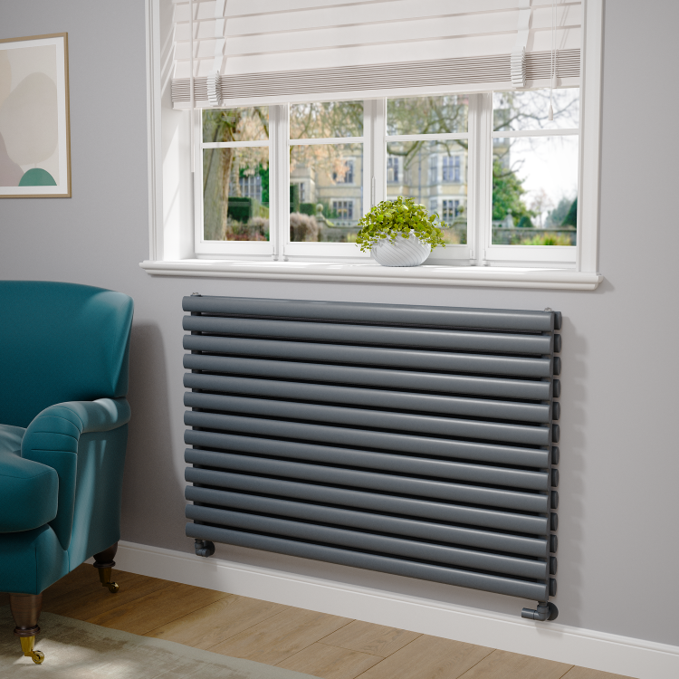 Sorrento Dark Grey Anthracite Oval Designer Radiator 767x1200mm Double Panel 5659 BTU