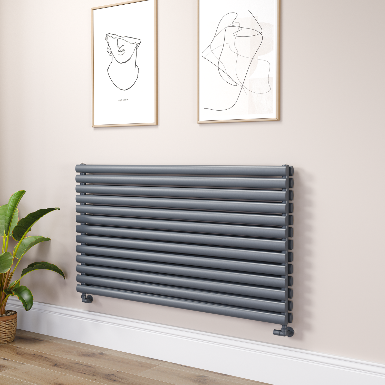 Sorrento Dark Grey Anthracite Oval Designer Radiator 767X1400mm Double Panel 6519 Btu RHD13-1400-DGCO