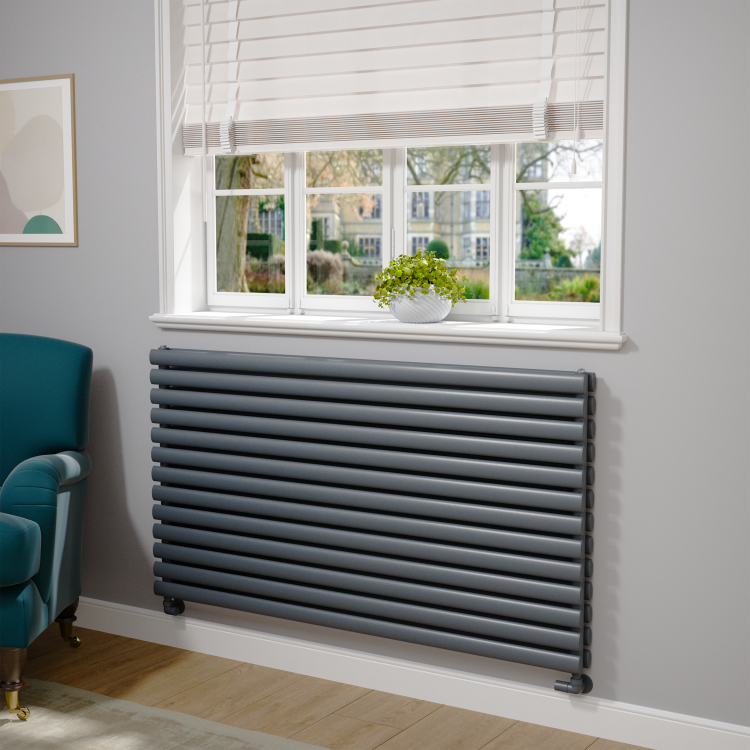 Sorrento Dark Grey Anthracite Oval Designer Radiator 767x1400mm Double Panel 6519 BTU