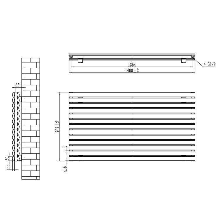 Sorrento White Oval Designer Radiator 767x1400mm Double Panel 6519 BTU