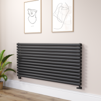 Sorrento Midnight Black Oval Designer Radiator 767x1600mm Double Panel 7379 BTU