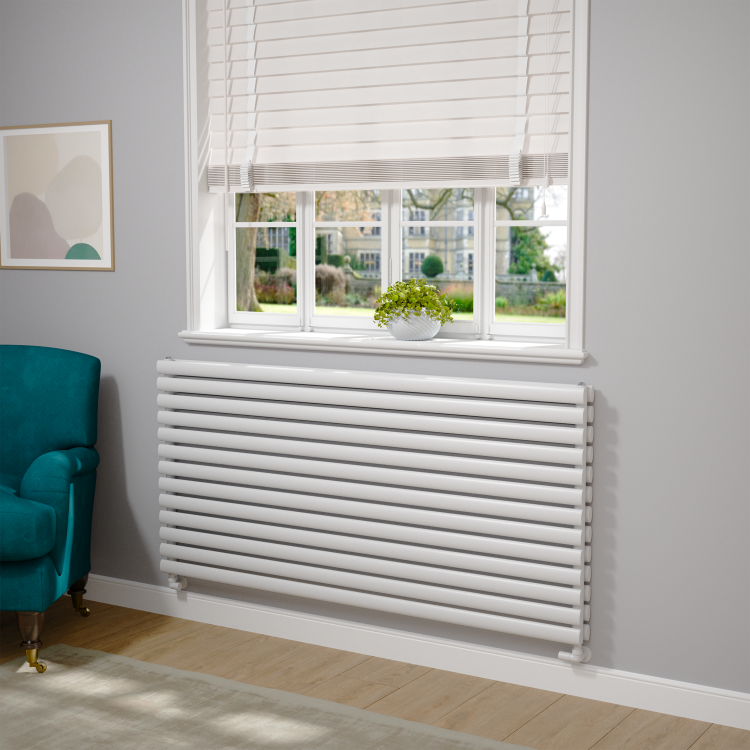 Sorrento White Oval Designer Radiator 767x1600mm Double Panel 7379 BTU
