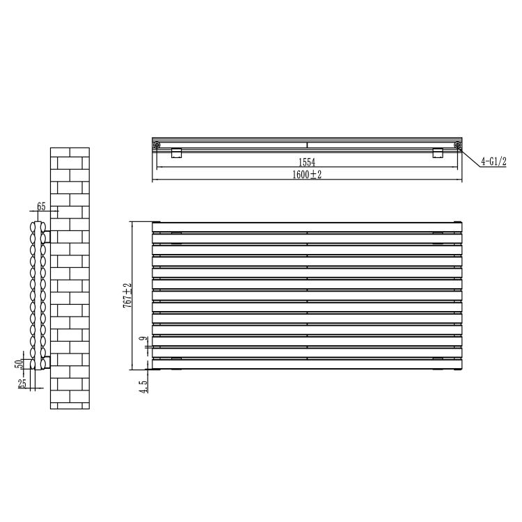 Sorrento White Oval Designer Radiator 767x1600mm Double Panel 7379 BTU
