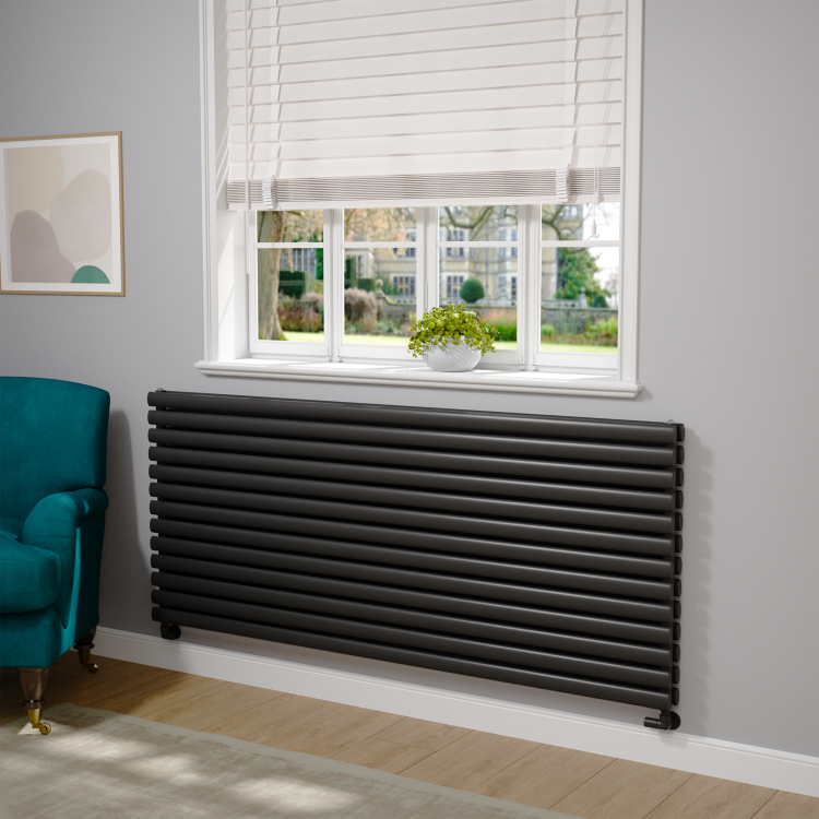 Sorrento Midnight Black Oval Designer Radiator 767x1800mm Double Panel 8239 BTU