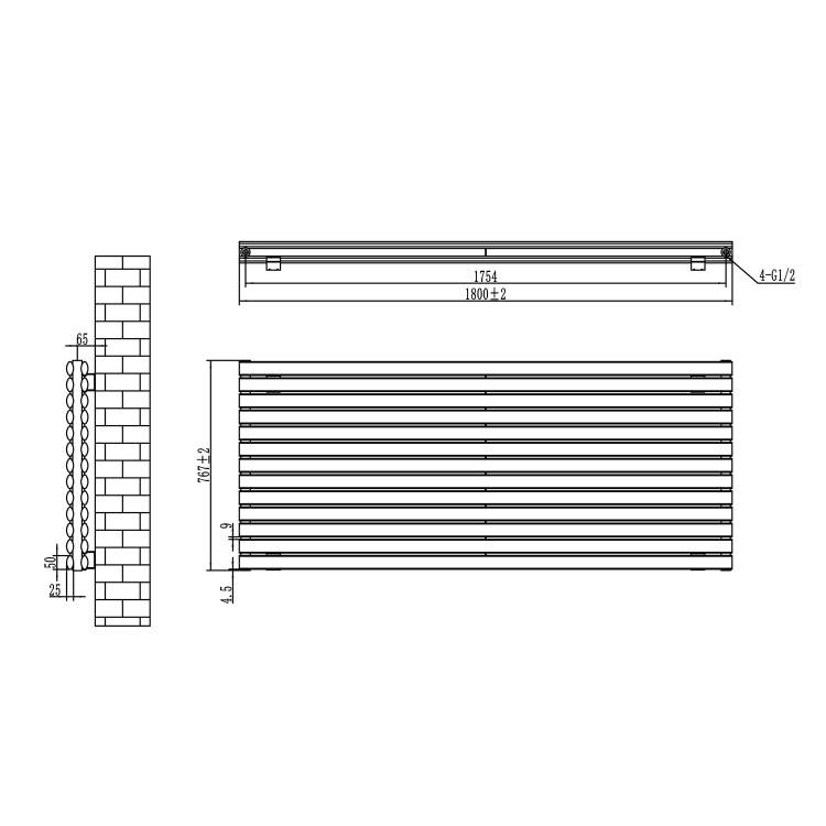 Sorrento White Oval Designer Radiator 767x1800mm Double Panel 8239 BTU
